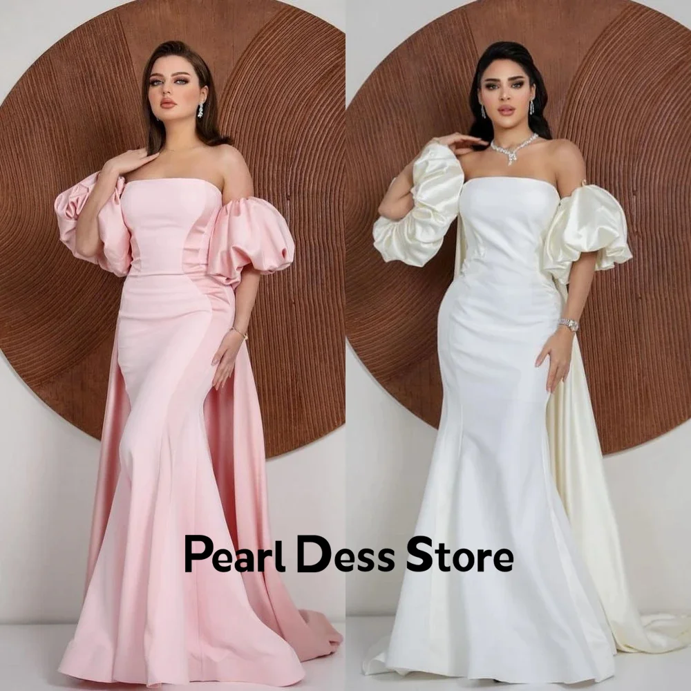 

2024 Modern Classic Style Formal Evening Dress Off the Shoulder Fish Tail Pleated Satin Customized Occasion Dress