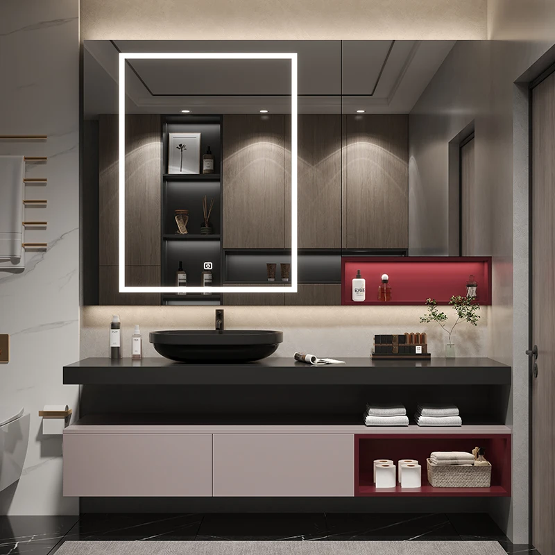 Bathroom Cabinet Combination, Bathroom Sink, Solid Wood Washbasin, Intelligent Mirror on Basin, Modern and Minimalist New