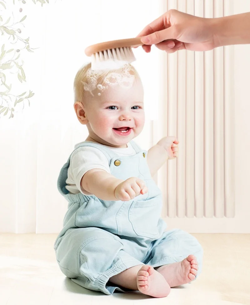 

Baby Hairbrush and Comb Care Set - Baby Ash Wood Hair Comb - Wool-like Cleaning Brush for Bathing and Showering