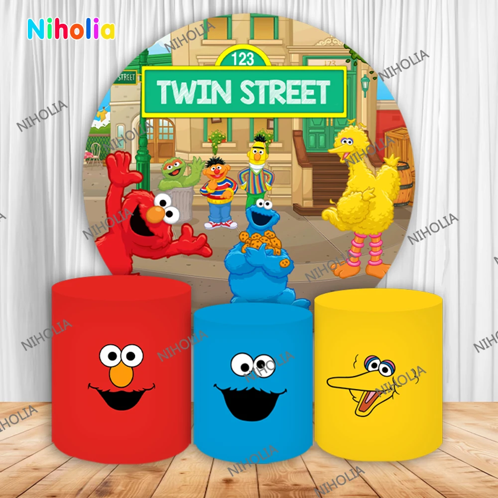 Sesame Streets Round Backdrop Birthday Decoration Photo Photography Background Party Cover Baby Shower Studio Booth Prop