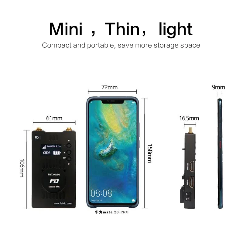 Feidu FWT-300mini Wireless Video Transmission System Transmitter Receiver 1080Pi HDMI for Camera DSLR HDMI Video Live Broadcast