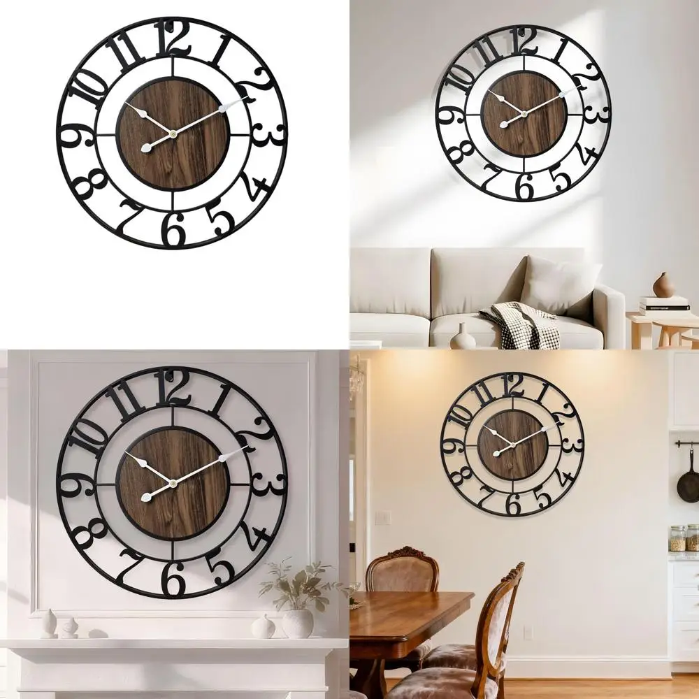 

24-дюймовые бесшумные настенные часы в винтажном стиле, на батарейках, современные деревянные часы для декора дома и офиса