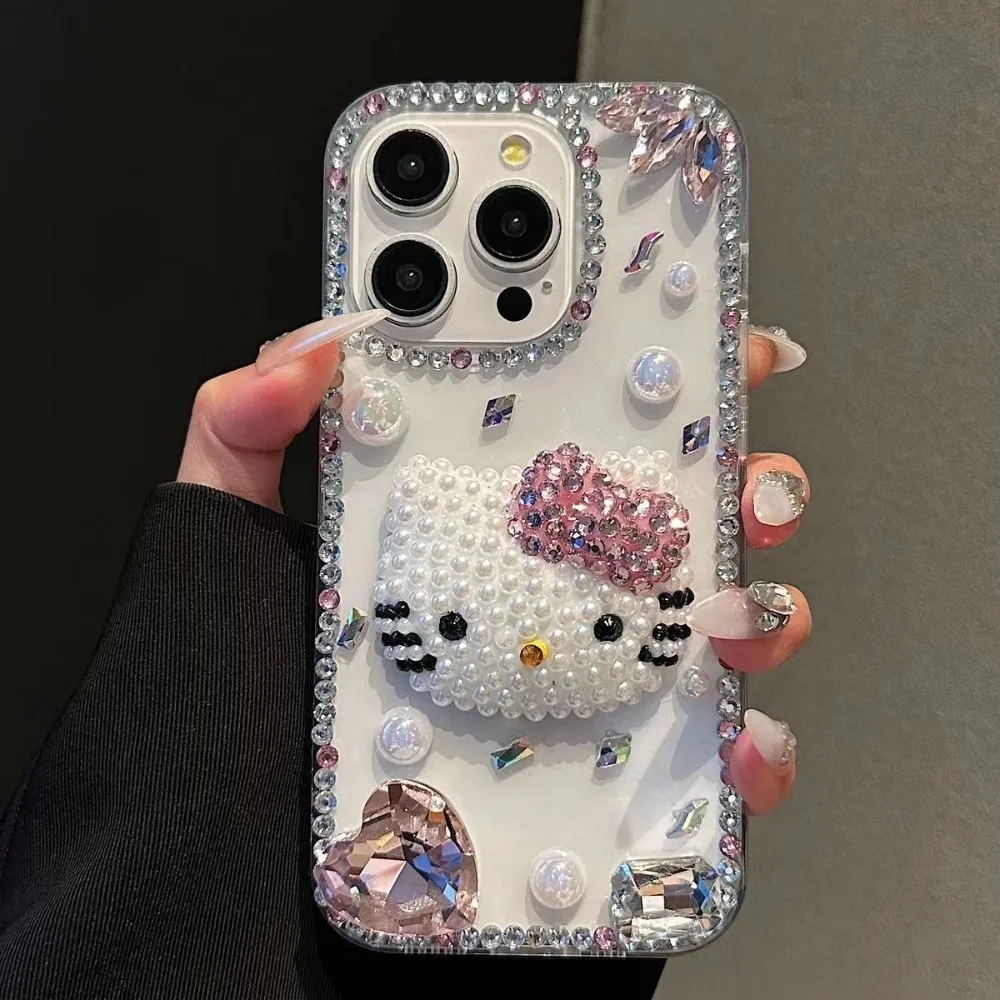 Sanrio Diamant-Strass-Herz-Hülle für Samsung S25 Edge S24 Ultra S20 S22 S23 Plus für Galaxy S21 Plus S26 Hello Kitty Cover – Detail 1