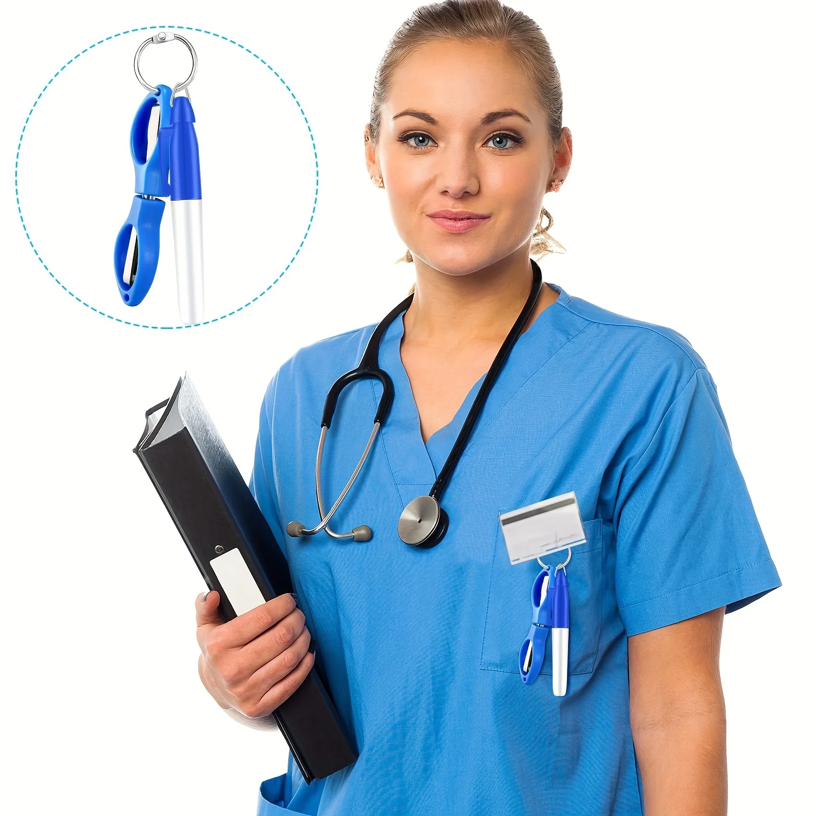 1 Set zusammenklappbare Sicherheitsschere für Krankenschwestern, Kunststoffgriff, Mini-Klappschere, Krankenschwester-Stift-Set – Detail 6