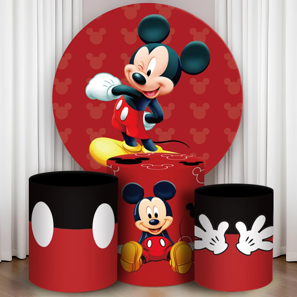 

Disney Mickey Mouse Round Backdrop Cover for BabyShower Kids Birthday Party Decor Photograph Background Cylindrical Cake Table