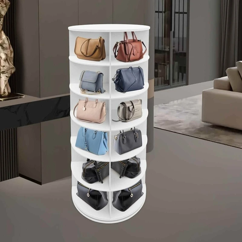 

360° Rotating Shoe Rack Floor to Ceiling Multi-Layer Storage Cabinet Simple Bag Display Organizer for Small SpaceGoods in stock