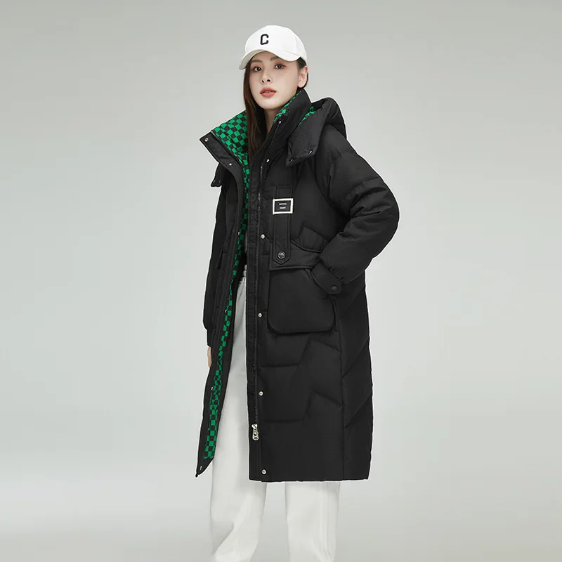 Authentic Down Jacket For Women 2025 Winter Niche Mid-Length Over-The-Knee Cotton Coat Fashion Thickened Hooded Outerwear
