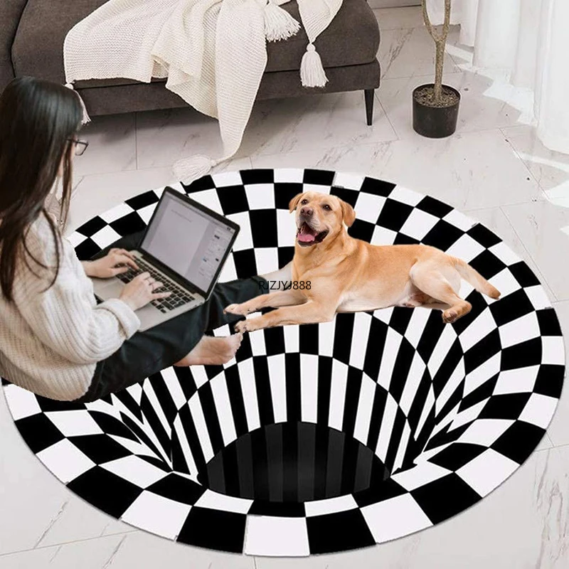 3D Vortex Illusion Back Carpet Nordic Modern Black Hole Round Area Rugs Geometric Antiskid Living Floor Rug Room Decor Home Rugs