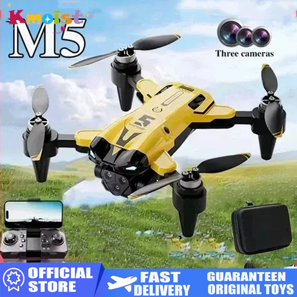 M5 Professional Mini RC Quadcopter Foldable Beginner Drones Triple Camera Brushless Motor Optical Flow Positioning LED Lights