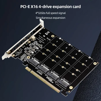 Tarjeta de Expansión Okvyuan de 4 Puertos M.2 NVME SSD a PCIE X16, Controlador Host 4X32Gbps, Tarjeta de Expansión PCIE Split/PCIE RAID LED 1