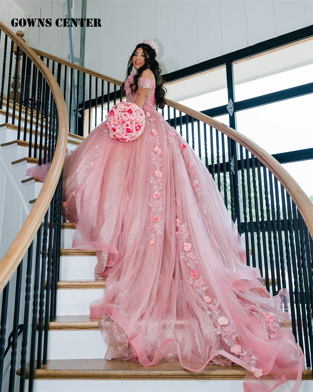 Vestido de princesa rosa claro con apliques de flores, vestido de quinceañera sin hombros, vestidos de tul para fiesta de cumpleaños, dulce 16, 2024