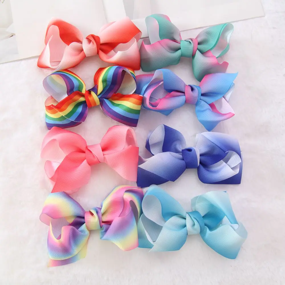 5pcs/lot 5 Inch baby  Hair Bow Girls  Handmade Boutique Grosgrain Ribbon Bow hairs Accessories Hairclips or No Clip Accessory