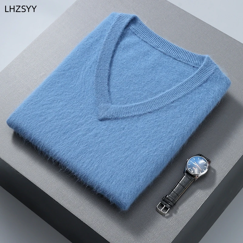 LHZSYY Men's 100% Pure Mink Cashmere Waistcoat 23 Autumn/Winter New Pullover Sweater Sleeveless Solid Color Tops V-Neck Men Vest