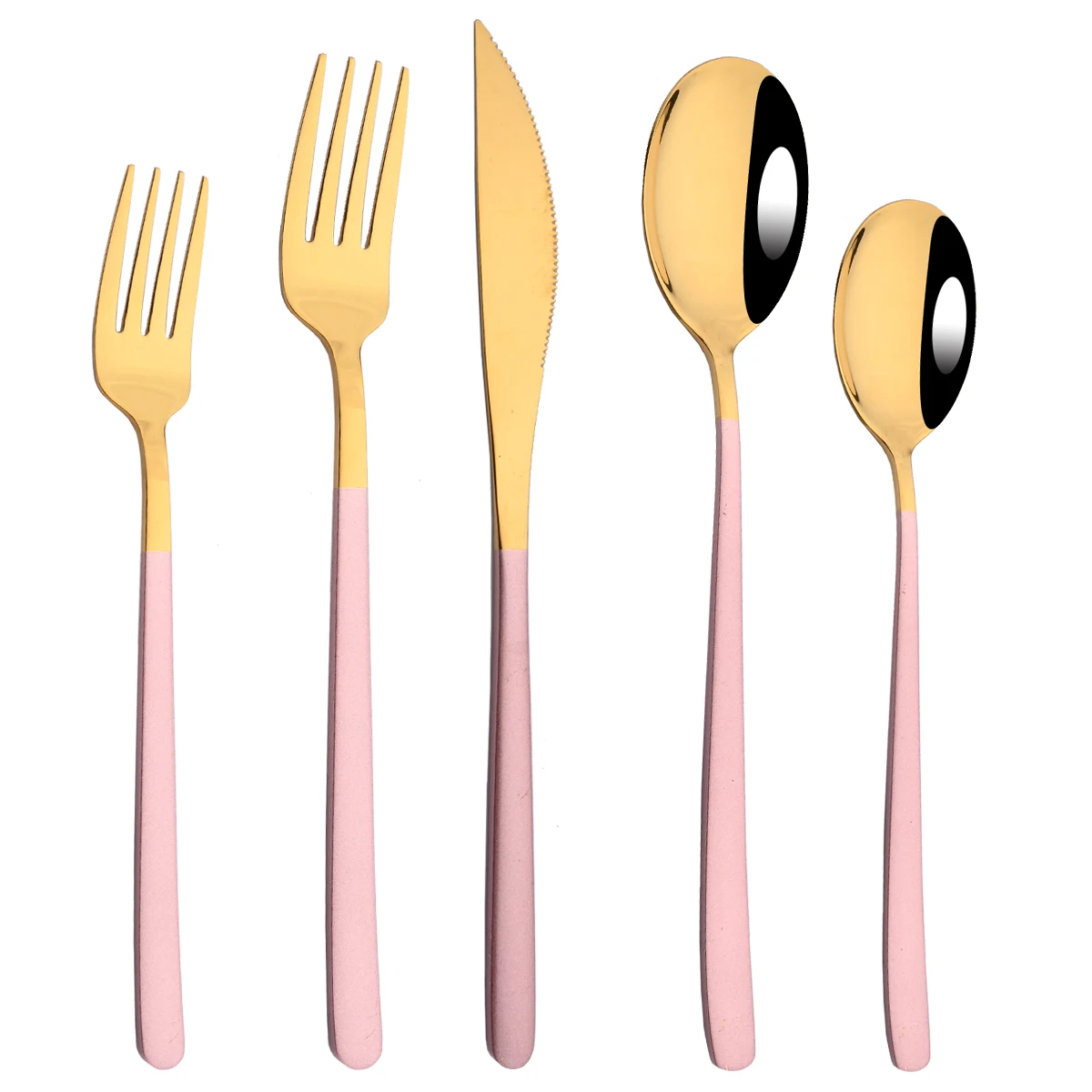 Pink Gold Cutlery Set 304 Stainless Steel Dinnerware Set 5Pcs Knife Dessert Fork Spoon Flatware Set Kitchen Dinner Tableware Set