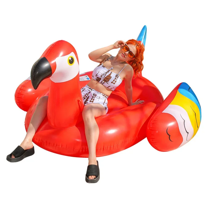 Anel de natação flutuante inflável vermelho para papagaio, brinquedo de água durável para piscina de praia para adultos e crianças, diversão de verão