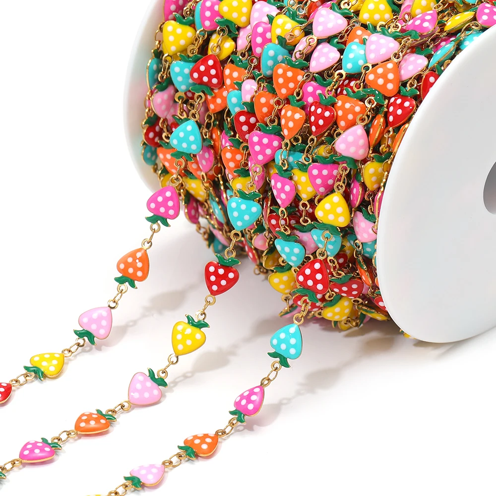 

1-метровые эмалированные клубничные цепочки из нержавеющей стали ярких цветов, изготовление ювелирных изделий своими руками, ожерелья, серьги, браслеты, фурнитура, цепочка для тела