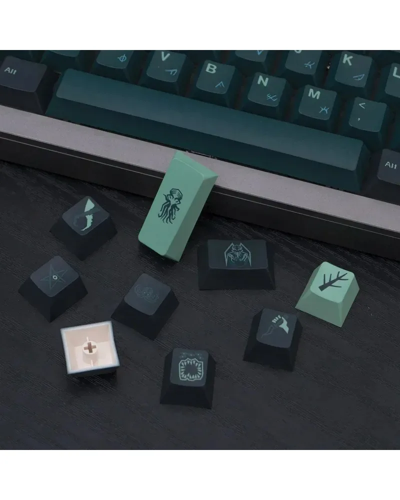 two tone dark and light green pbt dye sub keycaps full set for all mechanical keyboards