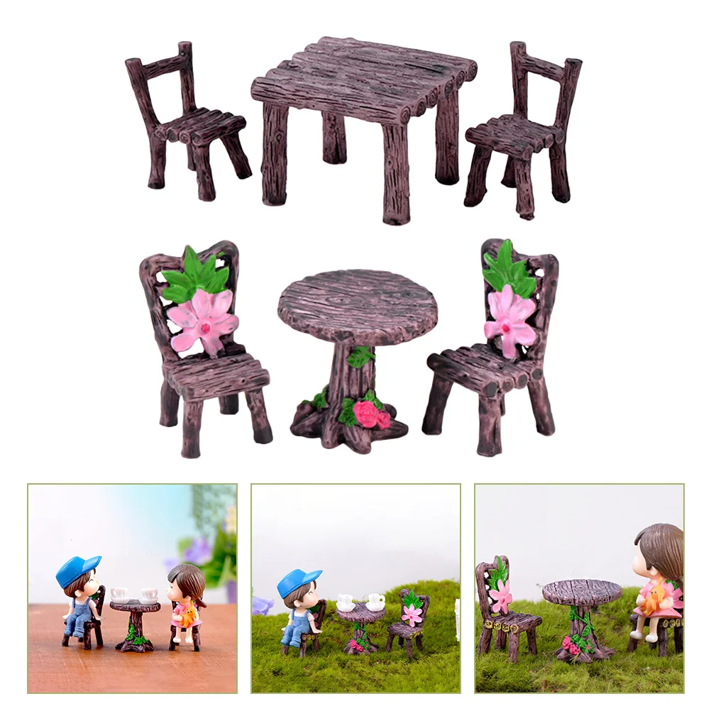 

2Sets Mini Resin Table Chair Set Moss Micro Landscape Miniature Furniture for Tiny House Garden Decoration Mini Furniture