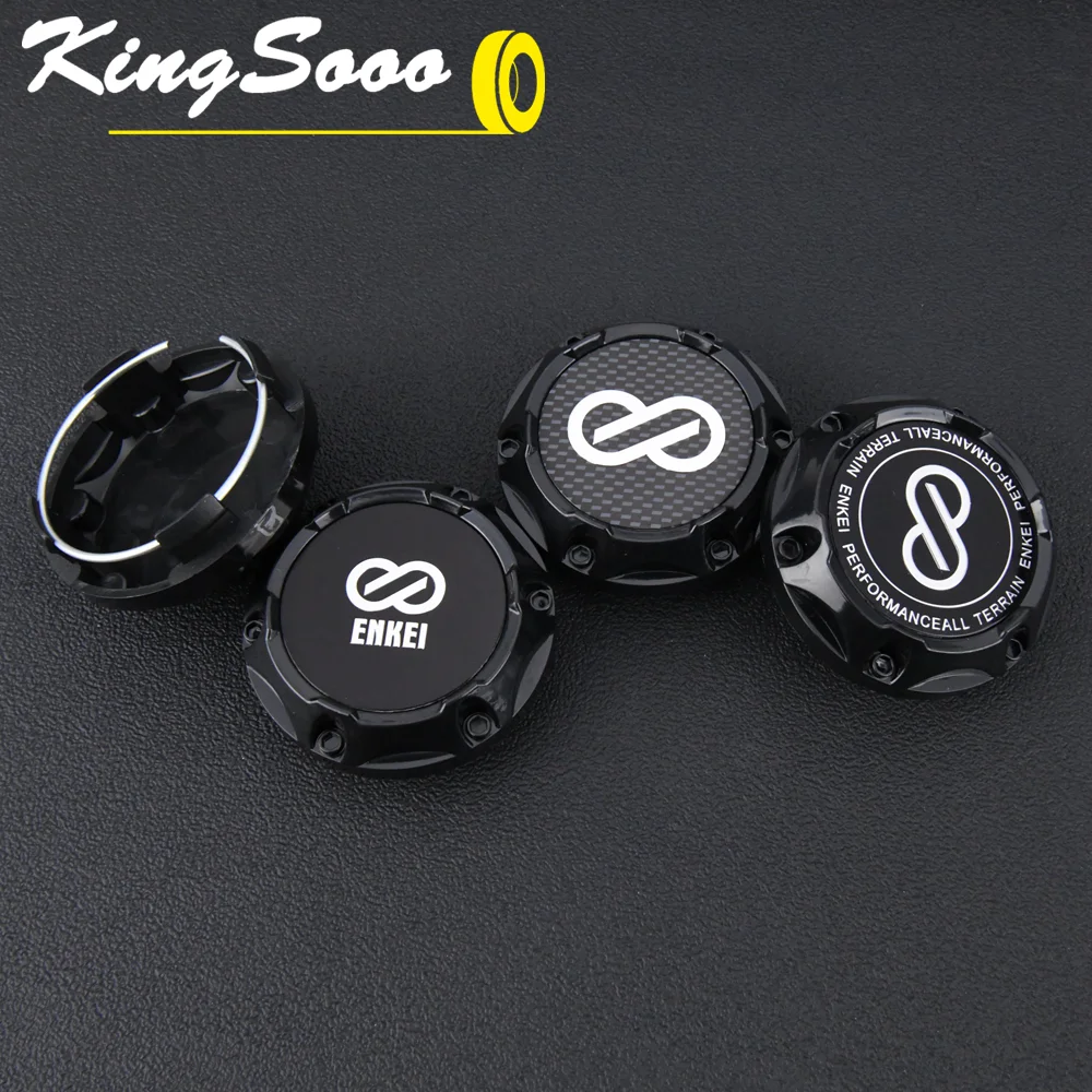 4PCS JDM Sport Rim Cap Clip 56mm ENKEI Emblem Sticker Wheel Center Caps Hub Cap Black & Silver