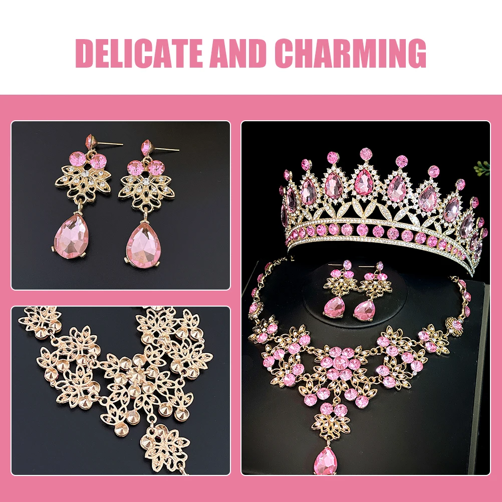 

Crown Headpiece Set Girls Crown Earring Necklace Zinc Alloy Bride Jewelry Tiaras Crowns Necklace Wedding Party Prom