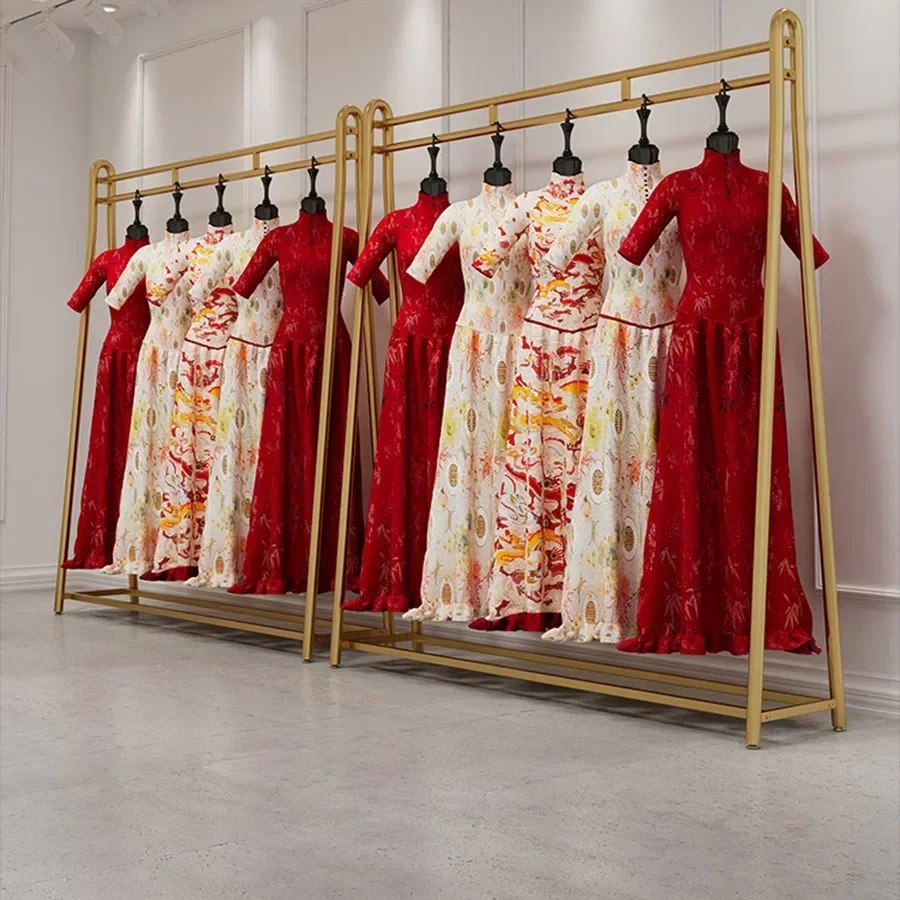 Marriage Cloth Racks Golden Double Levels Large Tall Vertical Modern Long Luxury Clothes Hanger Boutique Zapatera Room