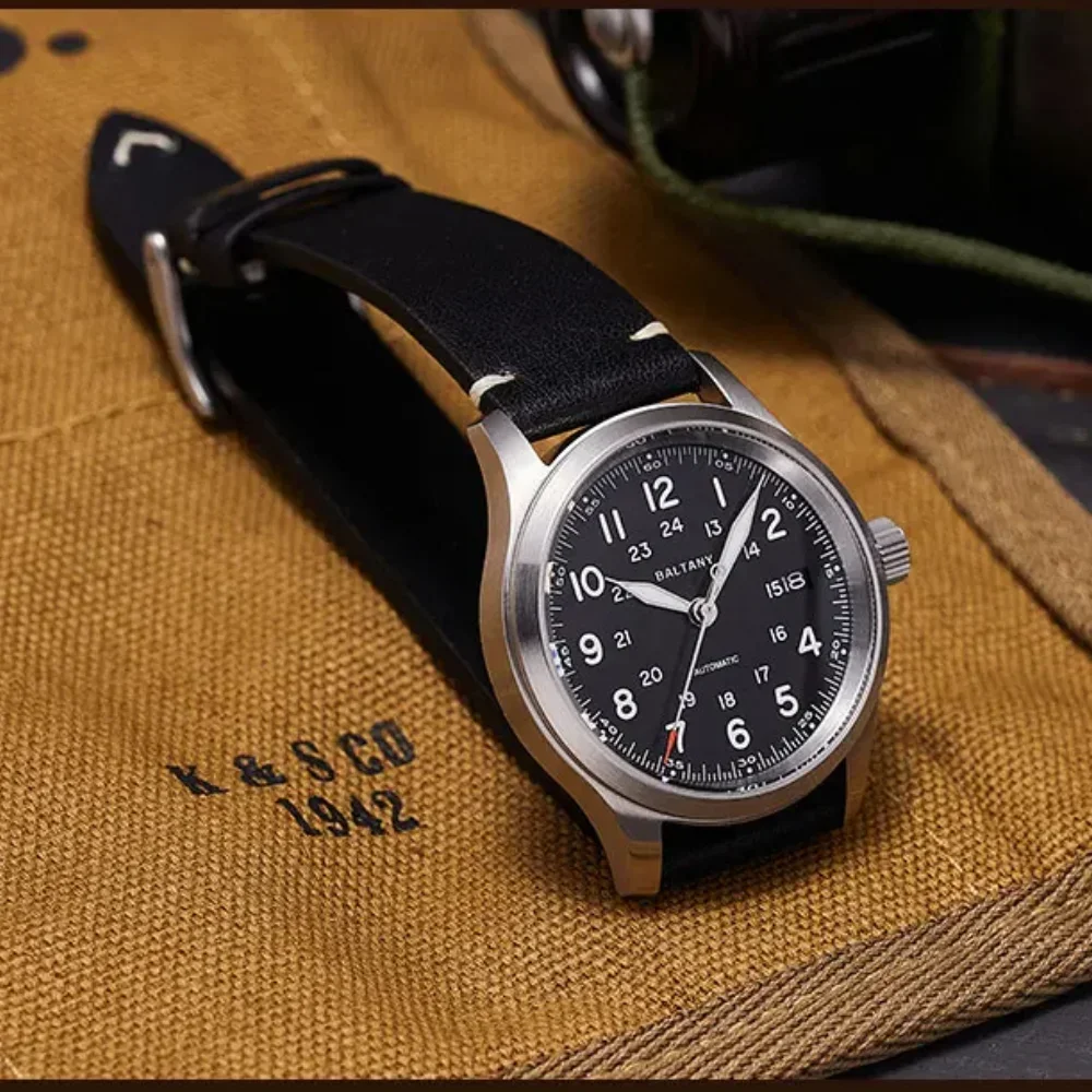 Baltany 2023 المجال العسكري التلقائي ساعات آلية NH35 التلقائي الياقوت 100 متر مقاوم للماء التقويم خمر تحية الساعات