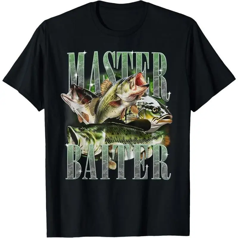 

Funny Fishing T-shirt 'Master Baiter' Bass Fish Graphic Tee for Fisherman Men Humorous Outdoors Sportswear Gift for Dad