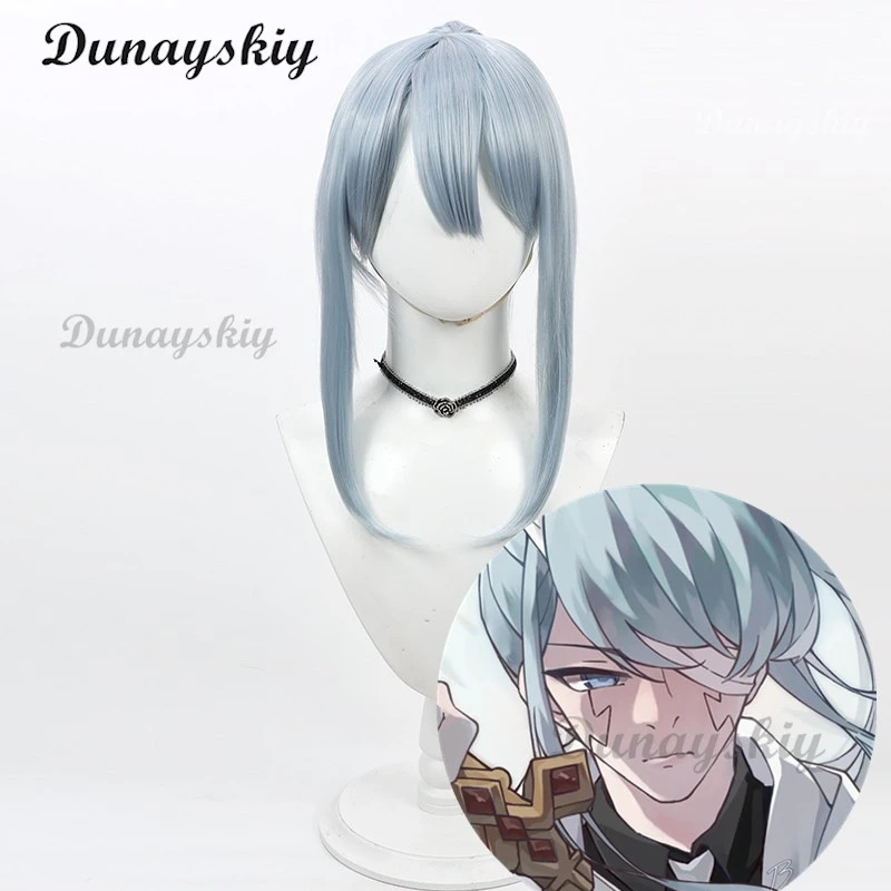 

Парик для косплея Mashle с бездной бритвой, для конского хвоста, с прямыми синтетическими волосами серого и синего цвета, аниме, волшебные мышцы, головной убор для ролевых игр