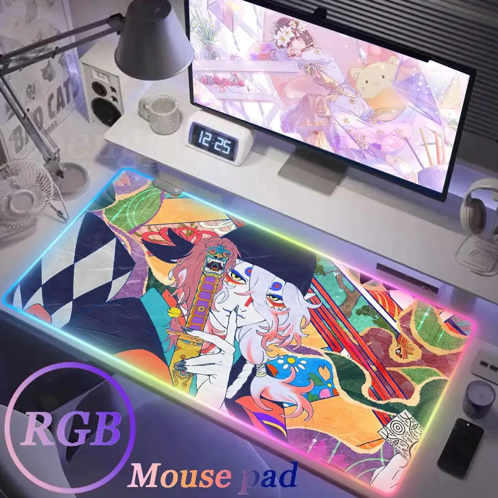 Cute Stuff Mouse Pad Size For E-sports Keyboard Desk accessories RGB Non-Slip Rubber Edge locking Durable Mononoke Luminescence