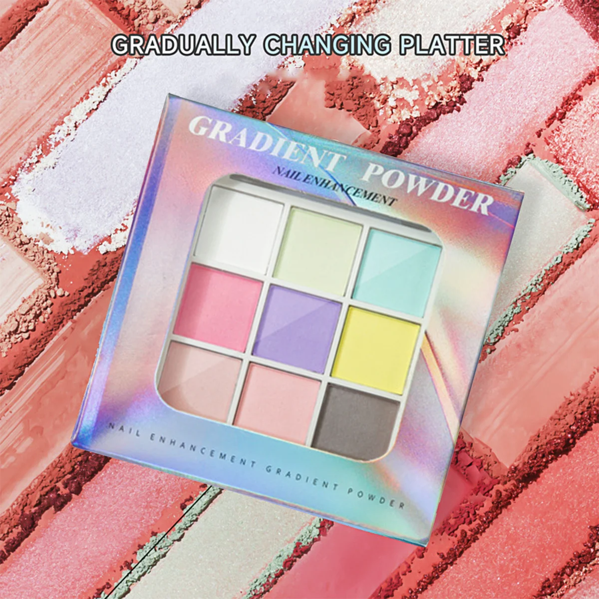 1 pz 9 griglie polvere per unghie solida polvere di perla finitura aurora texture gradiente lucido e inodore con accessorio per smalto regalo fai da te