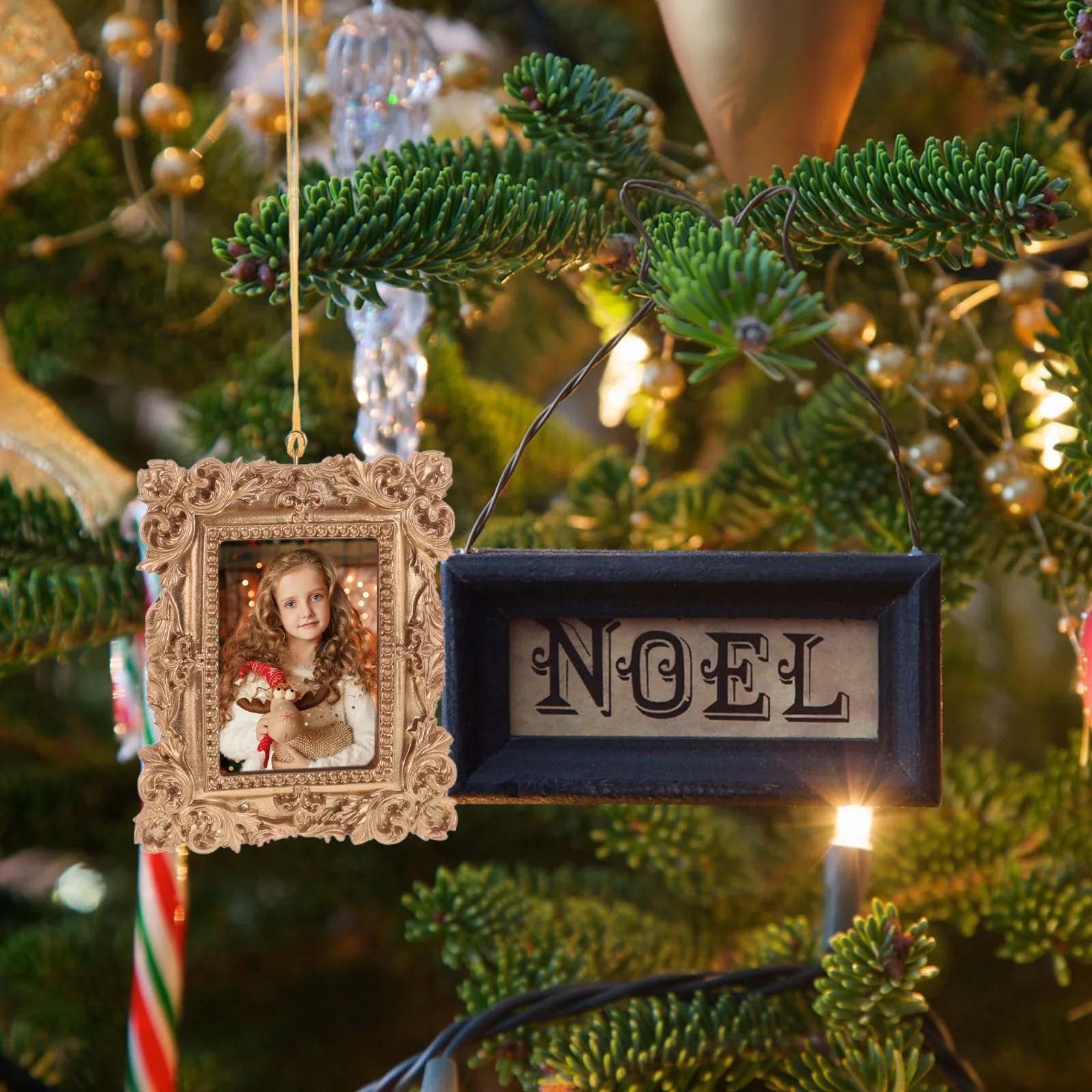 إطار صورة صغير ديكور إطارات الذهب خمر الصغيرة لشجرة عيد الميلاد الحلي عرض الصور ديكور المنزل عطلة الجدار