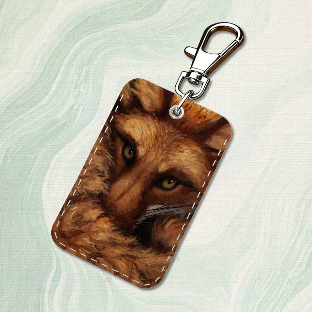 Legal animal raposa retângulo caso de cartão chaveiro saco de cartão de acesso chaveiro titular do cartão de couro chaveiro acesso