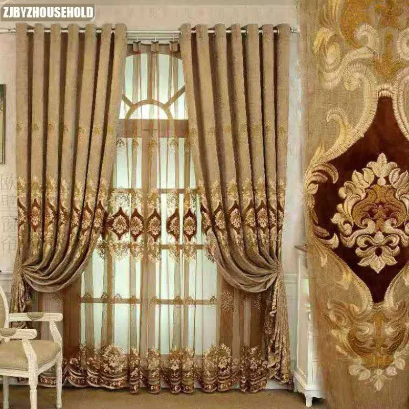 

Double Sided Snowy Embroidered Curtains for Living Dining Room Bedroom Velvet Embroidered Yarn European Curtains Customize