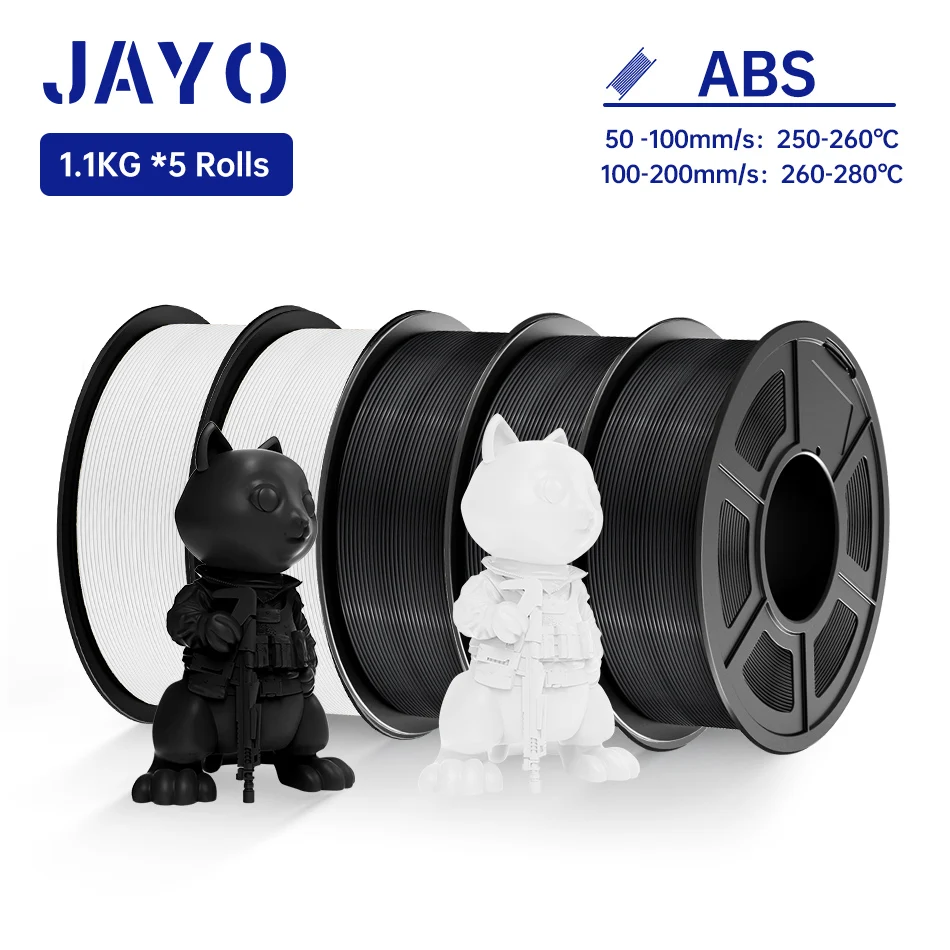 JAYO ABS 3D-Drucker-Filament 5KG 1,75mm ABS für 3D-Drucker, ABS 3D-Drucker-Filament mit Heißverformung 90°, Perfekt für Funktionale Prototypen & Mechanische Teile