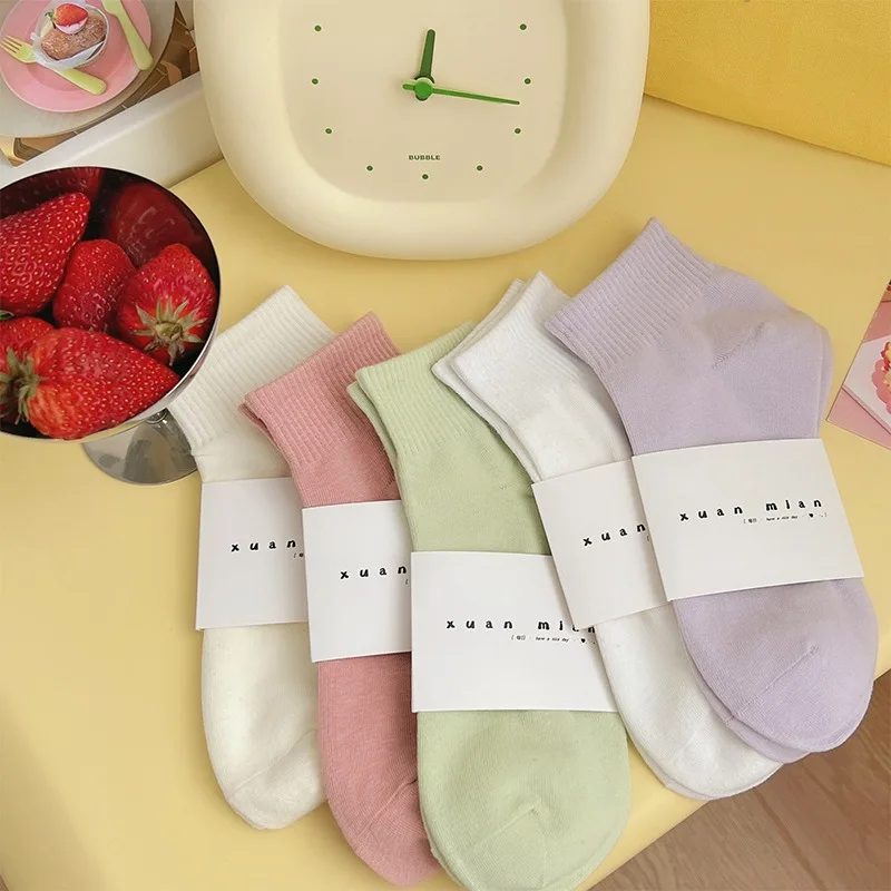 10 Pairs Solid-Color Ankle Short Socks Students Sporty Casual Multiple Colors Autumn Women's White Socks Set Socks for Girls