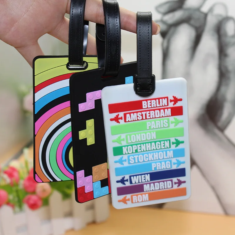 Travel Accessories Creative Baggage Boarding Luggage Tags Geometry Cartoon Silica Gel Suitcase ID Address Holder Portable Label