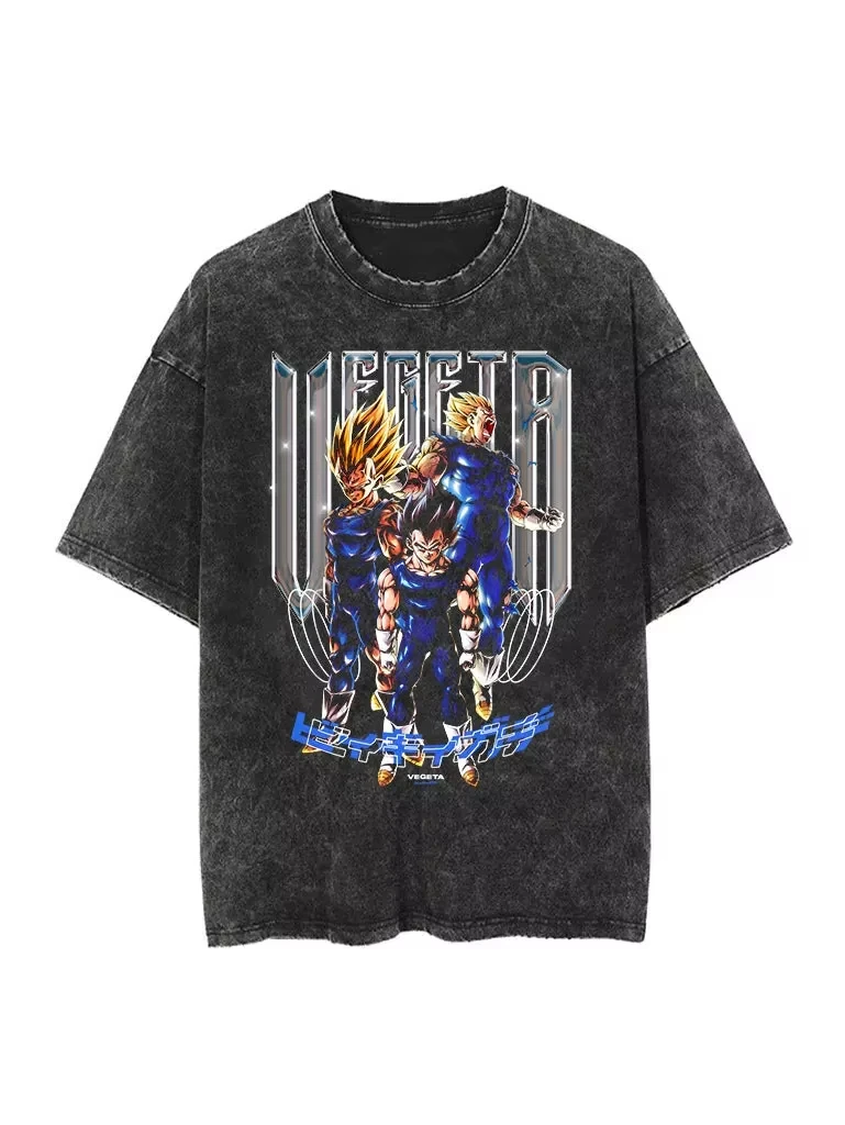 

Vegeta Dragon Ball Anime Harajuku Vintage Washed T-Shirt Cotton Men's Street Clothing Women's Short Sleeves Unisex Y2k