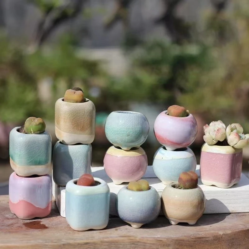 6Pcs Mini Flowerpot Succulents Small Succulent Plant Ceramics Flower Pots Home Mini Garden Bonsai Potted Planting color random