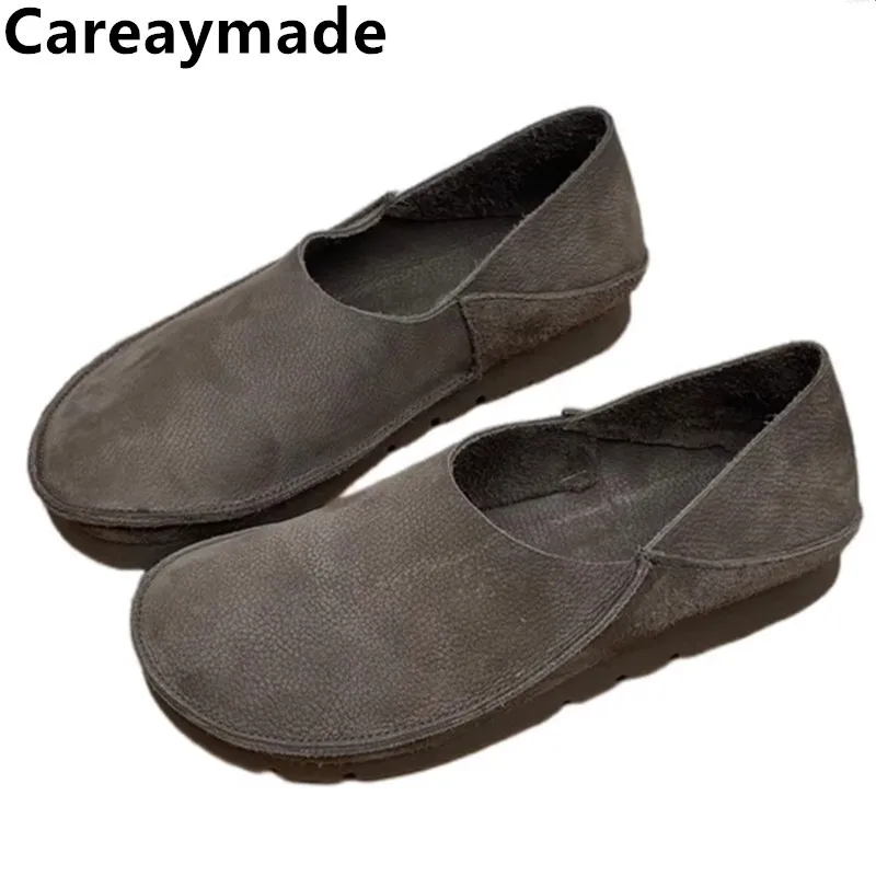 Careaymade-Genuine Leather Women\'s Shoes Cowhide Flat Shoes Men\'s Single Shoes Soft Sole Vintage Driving Shoes big siz 35-44