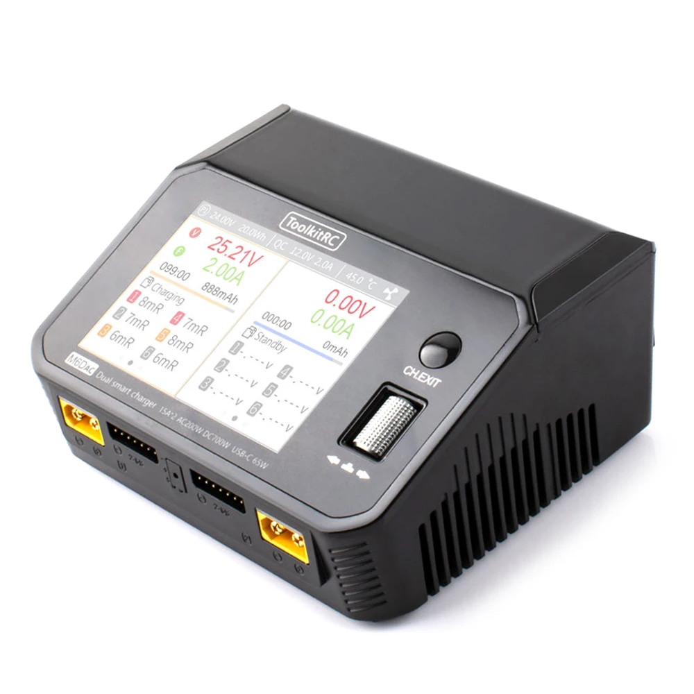 NEW ToolkitRC M6DAC Dual Channel Smart Lipo Battery Charger Discharger AC 200W DC 350WX2 15A for 1-6S LiHV PD 65W