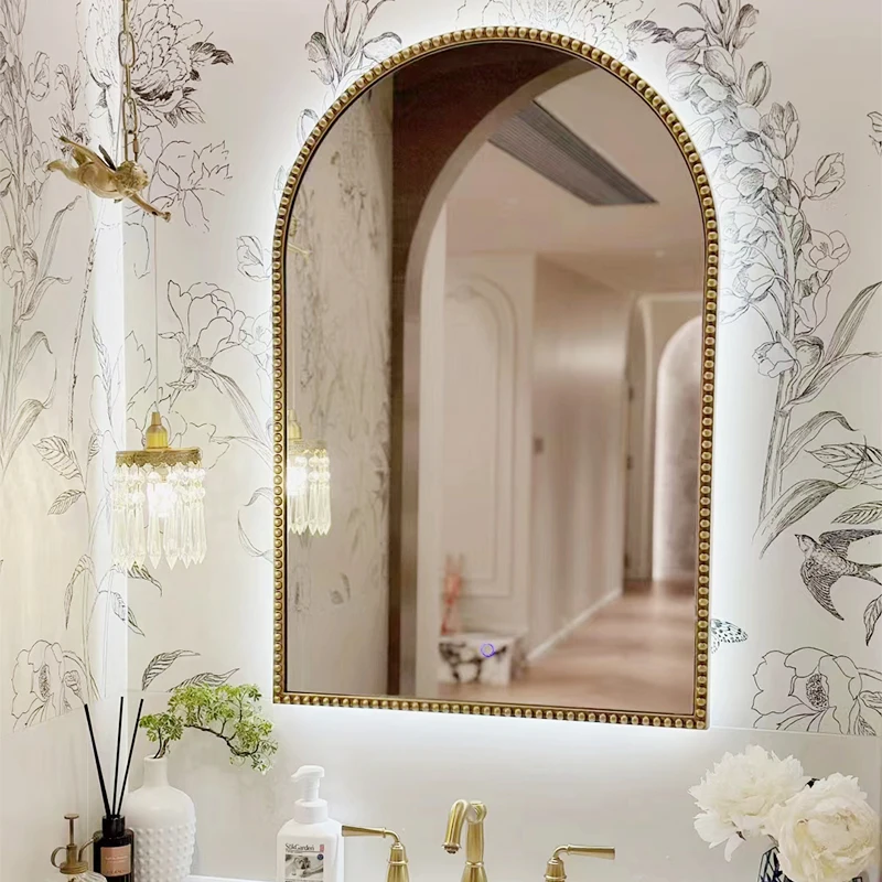 

French American retro arched bathroom bathroomLED smart back light hanging makeup mirror dressing