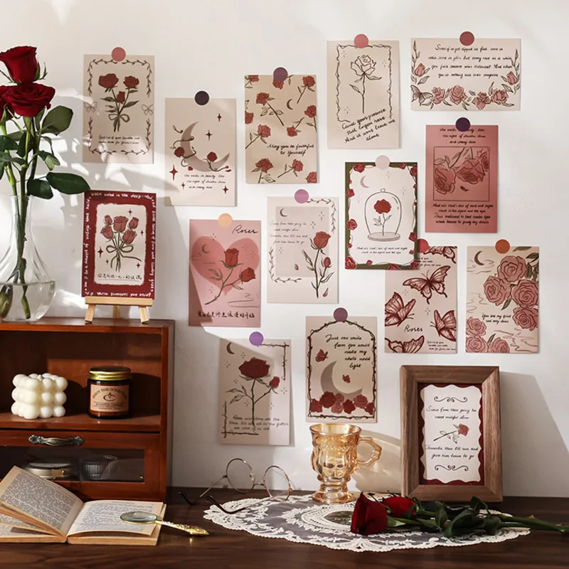 

Nordic Vintage Classical Rose Postcard Creative Diy Background Wall Sticker Photo Props Decorative Card 30 Sheets Greeting Card