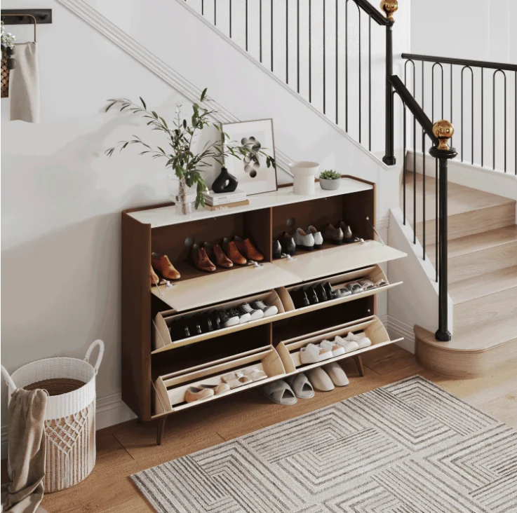 Modern Wood Shoe Cabinet for Shoe Storage Organizer,Shoe Rack with Drawers and 6 Doors, Spacious Modern Shoe Rack Cabinet