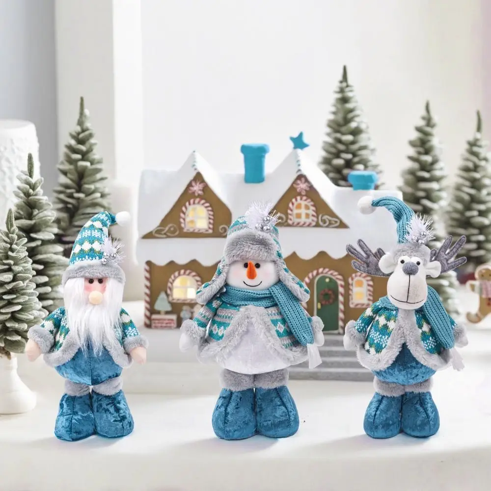 

Cute Christmas Telescopic Doll Ornaments Blue Snowman Elk Santa Claus Retractable Doll Cartoon Standing