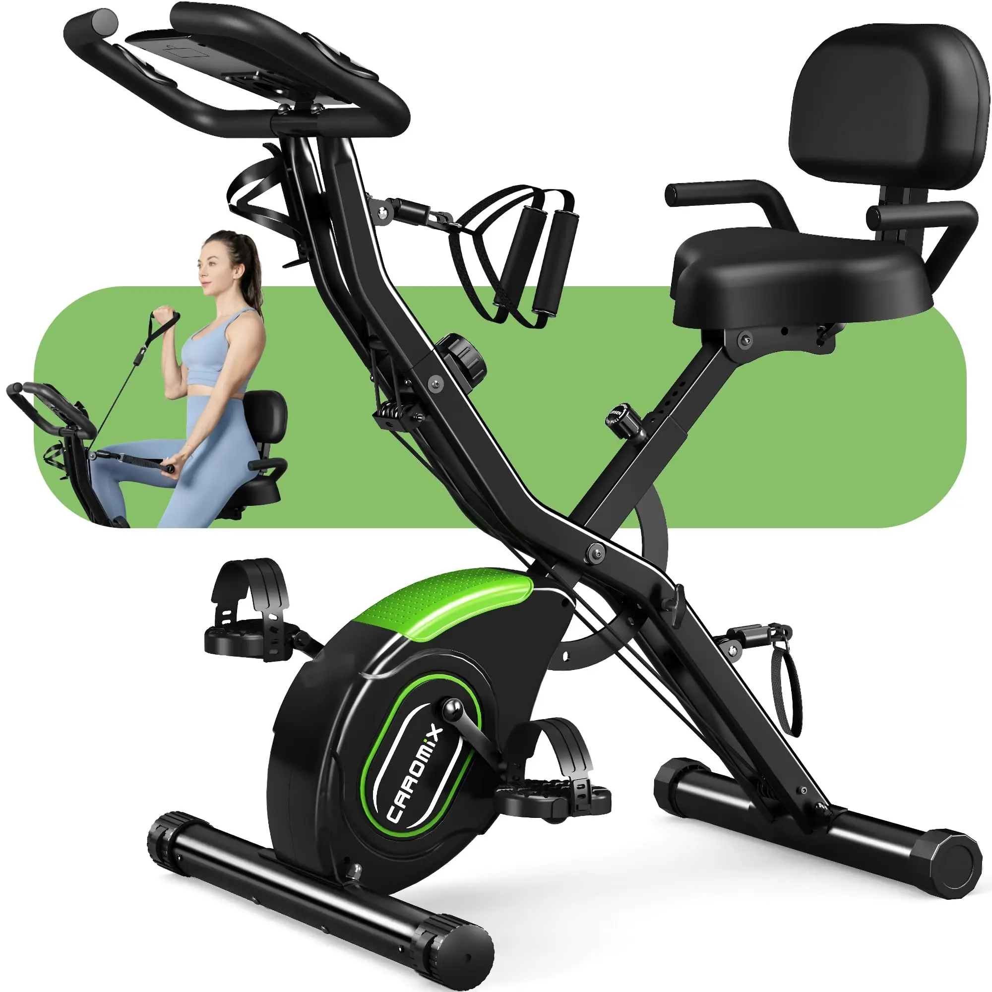 Caromix Folding Exercise Bike, 5 in 1 Stationary Bike with 16-Level Adjustable Magnetic Resistance, 330LB Capacity