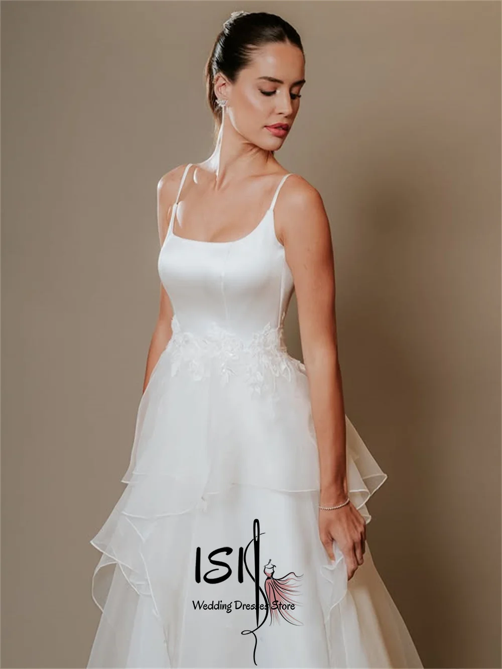 ISI Classic Square Colla Women's Wedding Dress Spaghetti Strap Pleats A-line Bridal Gown Vestidos De Novia Customised