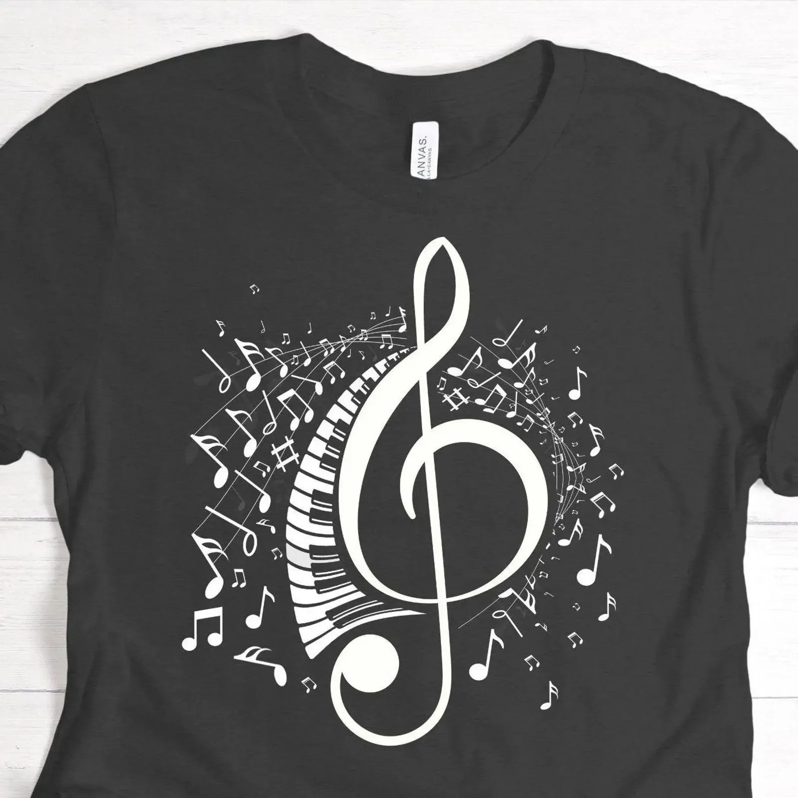 Treble Clef Music Notes Piano Keyboard T Shirt for Pianist Musician Player Lover vintage Washed Comfortable designer clothes