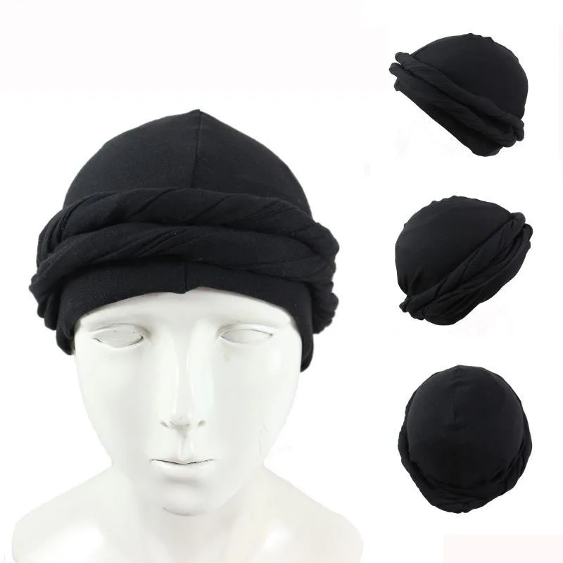 2022 New Elastic Men's Turban Hat Satin Lining Stretchy Men Bandana Indian Cap Fashion Male Hip Hop Caps Headband Biker Headwrap