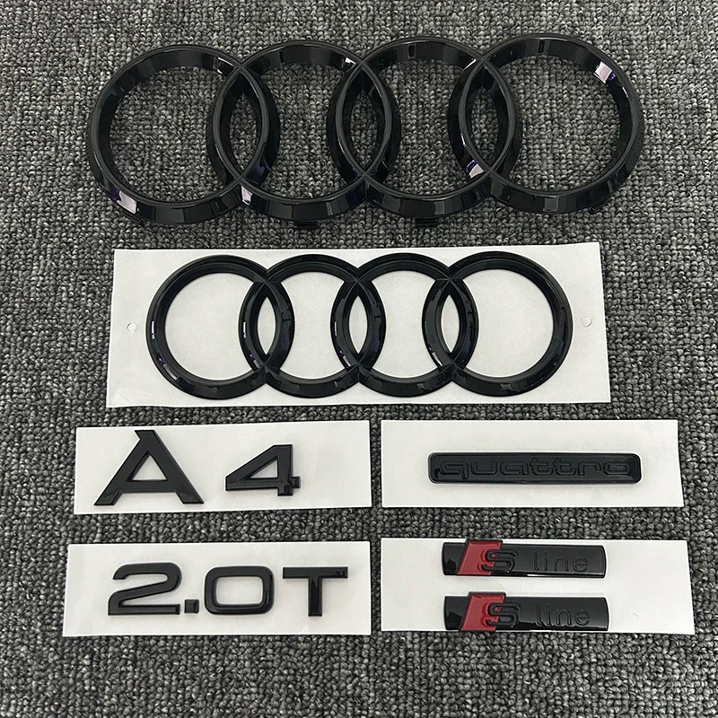 AUDI A4 2008-2017 4Ring logo ABS Black Car Hood Front Grill Rear Trunk Emblem Sticker A4 Mark Quarrto 2.0T Sline Emblem