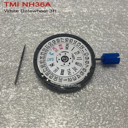 Japan TMI NH36A Automatic Movement White Day-Date 3:00 Crown at 3 O'Clock 24 Jewels NH36 4R36A Modified Watch Parts